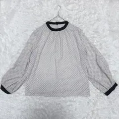 ドット 柄 ブラウス グレー ブラック 配色 七分袖 レディース LL