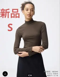 GU ウォームリブタートルネックT 長袖　T リブ　ウォーム　ブラウン　S