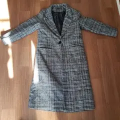 グレー系チェック ダブルブレスト ロングコート