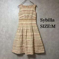 Sybilla ノースリーブ ワンピース ベージュ Mサイズ 刺繍 日本製