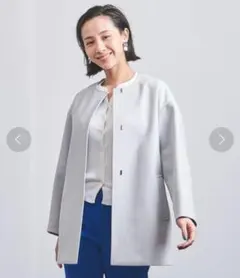 ノーカラーコート ミドル丈