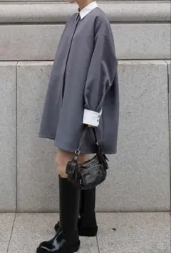machatt マチャット　ダブルクロスバイカラードレス　グレー