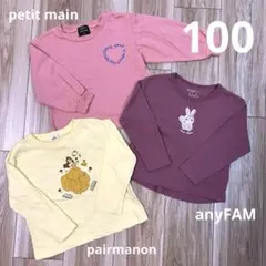 長袖ロングTシャツ 100cm 3枚セット まとめ売り petit main