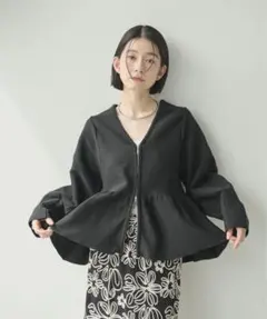 ペプラム ダブルジップアップ カーディガン ブラックのサムネイル