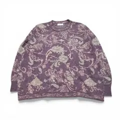 アンゴラ混 ペイズリー柄 ニット 紫 ジャガード ゆったり 古着 レディース