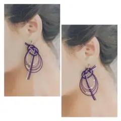 あわじ結びのピアス　水引アクセサリー　紫　【ハンドメイド】
