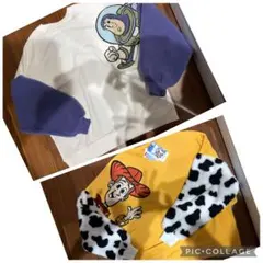 カップルコーデ　ともだちコーデ　ボア　ウッディ　バズ　トレーナー　手つなぎ