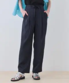 INDIVI ストライプ柄サテンテーパードパンツ 40