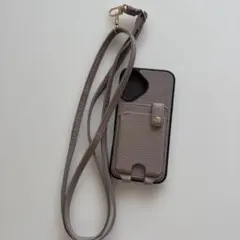 iPhone用 ショルダーケース カード収納付き グレージュ　iPhone16