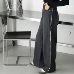 【forksy.】サイドフリンジ付きデニムワイドパンツ