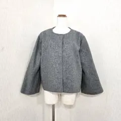 未使用品◎ノーカラージャケット グレー スナップボタン（2XL）のサムネイル