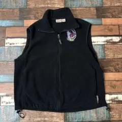 ビンテージ　古着　Woolrich ウールリッチ　刺繍ロゴ　フリースベスト　黒