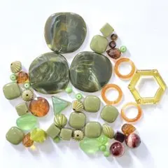 アクリルビーズ　グリーンブラウンmix パーツ まとめ売り　ハンドメイド