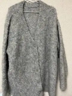 グレー ファジーニット カーディガン
