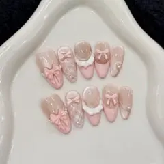 リボンとパールのネイルチップ10個セット