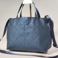 ラシット トートバッグ ショルダー ハンド 2way 総柄 防水生地 青 極美品