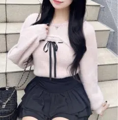 INGNI フェザーリブデコルテオープンリボンニット ピンク