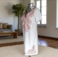 グレースコンチネンタル 半袖ワンピース　チュニック 刺繍 ベージュ 38