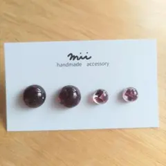 No.350 天然石 ガーネット 半球 ピアス レジン 樹脂