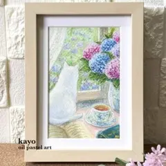 27.白猫と季節の花を飾る朝〜きれいなお花、見つけたよ〜【額装原画】 27.白猫と季節の花を飾る朝〜きれいなお花、見つけたよ〜【額装原画