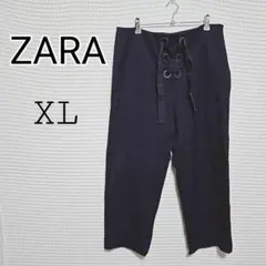 ZARA XL レースアップ ワイド パンツ ネイビー 秋冬