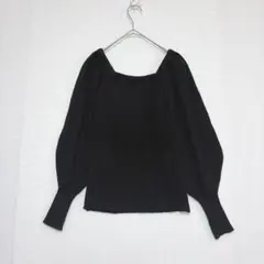 GRL グレイルスクエアネック リブニット（M）ブラック パフスリーブ