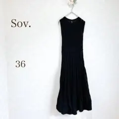 Sov. 針織連衣裙 蕾絲編織 無袖 長款 黑色 高雅