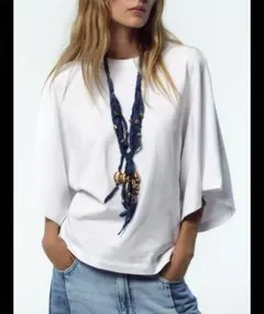 【新品未使用】ZARA ウォッシュドケープスリーブTシャツ ホワイト