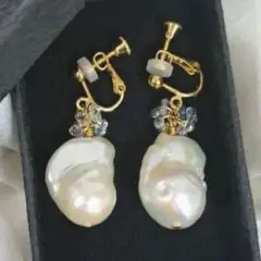 天然 高級 オイスターパール 淡水パール イヤリング バロックパール