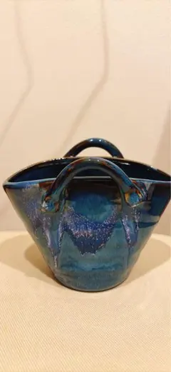 陶器 花器 ターコイズブルー 剣山付き - メルカリ