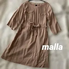 ワンピース　malla サーモンピンク　リボン 七分袖　M 上品　日本製のサムネイル