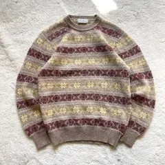 良配色　Vintage old 古着　ノルディック柄　総柄ニット　ウール　L