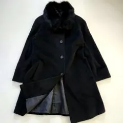 ブラック　コート　アンゴラ　ウール　ブルーフォックス　リアルファー　冠婚葬祭にも