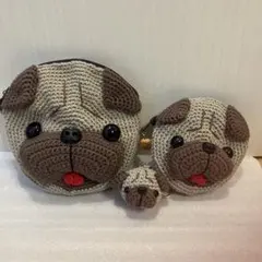ハンドメイド　ポーチ2個セット　キーホルダー付き　パグさん