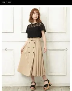 INGNI イング プリーツ切替トレンチミディ／スカート ベージュ 茶色