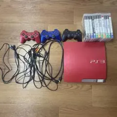 レッド PS3 本体 コントローラー3個 ソフト