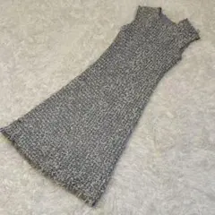 【美品】EPOCA エポカ ツイード ノースリーブ ワンピースMブルー×シルバー