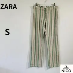ZARA ザラ ストライプ柄 リネン混 テーパードパンツ S フリンジ