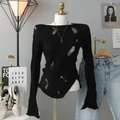 amood ダメージニットtops