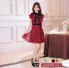 ワインレッド フリルレースドレス