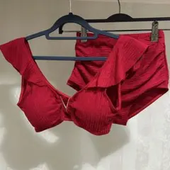 SHEIN 新品未使用 ビキニ 水着 3点セット パレオ付き フリル レッド Sのサムネイル