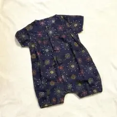 ロンパース 花火柄 ネイビー 60-70cmのサムネイル