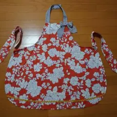 サロンジェ ボーダーリボン紐 花総柄 エプロン 柿色のサムネイル