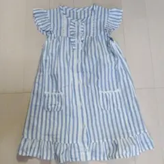 A) ノースリーブ ワンピース 130 水色 ストライプ