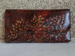長財布 本革 カービング 彫刻 ハンドメイド レザーウォレット メキシコ製 箱入 メキシコ製 本革レザー カービング(彫刻) 型押し加工 鏡付 3つ折 長