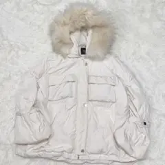 韓国系 ファー付き 中綿ジャケット 白 M〜L ショートダウン風