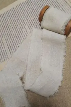 ハンドメイド用 リボン 綿麻 生成り(300㎝)No.6