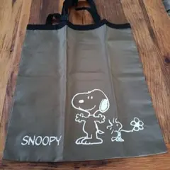 スヌーピー　 エコバッグ 　カーキ　大容量