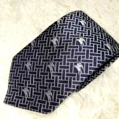 美品 バーバリー ネクタイ ホース ロゴ チェック ネイビー ホワイト