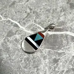 ヴィンテージ シルバー925 インレイペンダント ターコイズ シェル コーラル